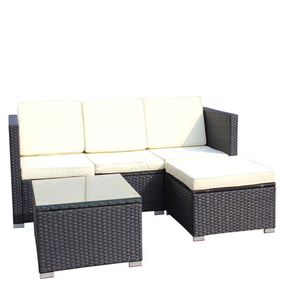 Outdoor Garden Patio Furniture 5-Piece Pe Rattan Wicker Cushioned Sofa Sets And Coffee Table, Patio Furniture Set;Outdoor Couch ( Beige Cushion)