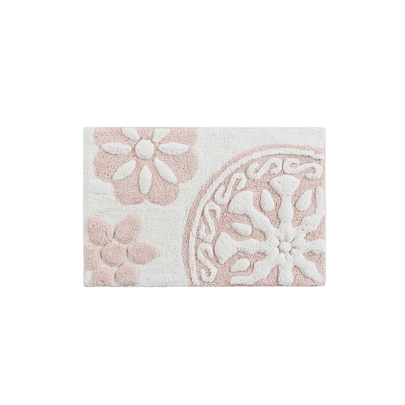 Tapis de bain en coton touffeté Medallion, Rose