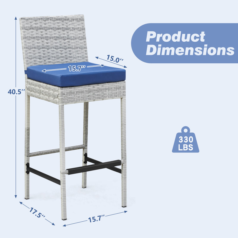 Tabouret 30 "avec coussin, Grey, Bleu