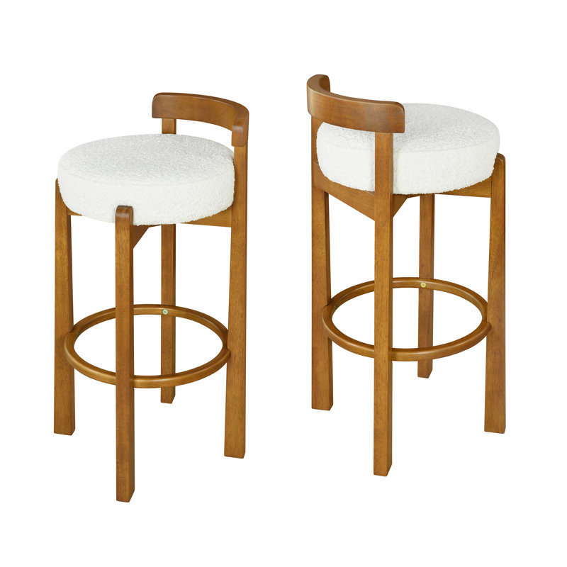 Ensemble de 2 tabourets de bar d'intérieur à dossier bas en bois, finition noyer et blanc