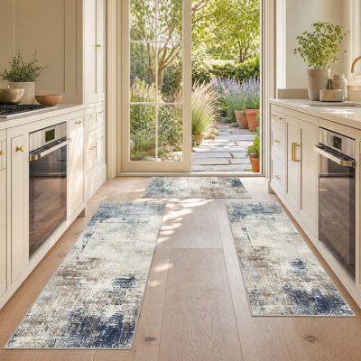 Non-Slip Kitchen Rug Set, Washable Waterproof Abstract Floor Mat