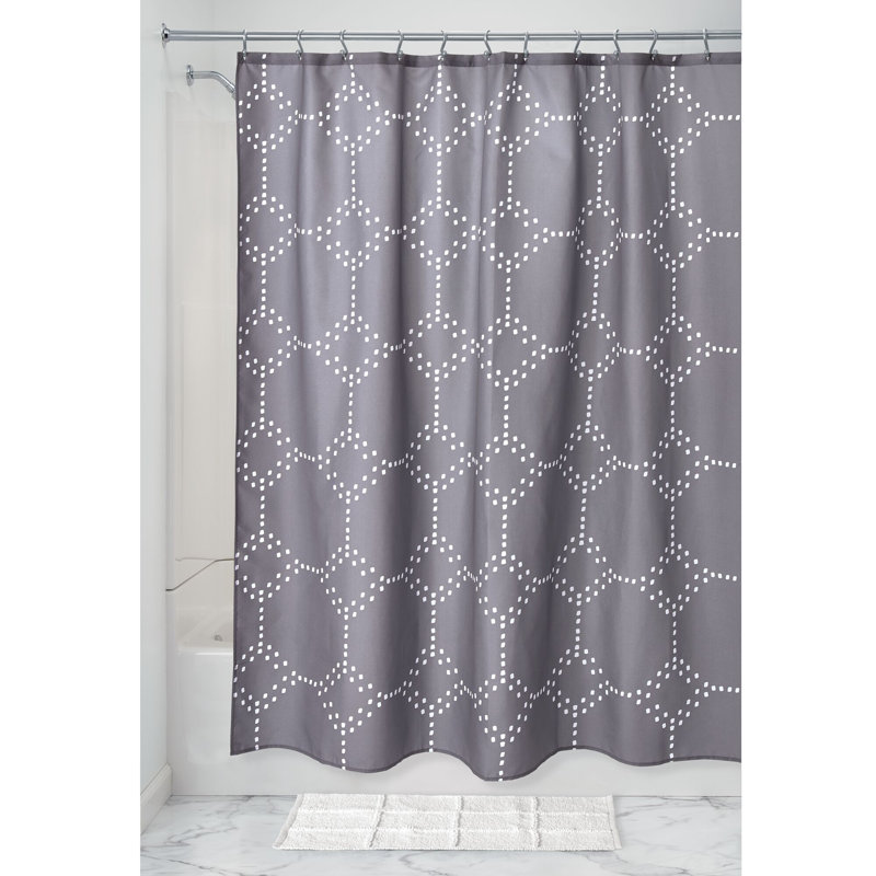 iDesign Geometric Fabric Dotted Shower Curtain Water-Resistant