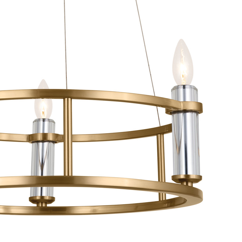 6 - Light Dimmable Drum Chandelier, Gold