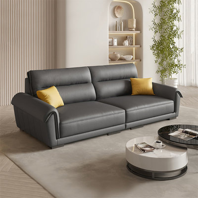 Dark Gray Genuine Leather Modular Sofa cushion Loveseat