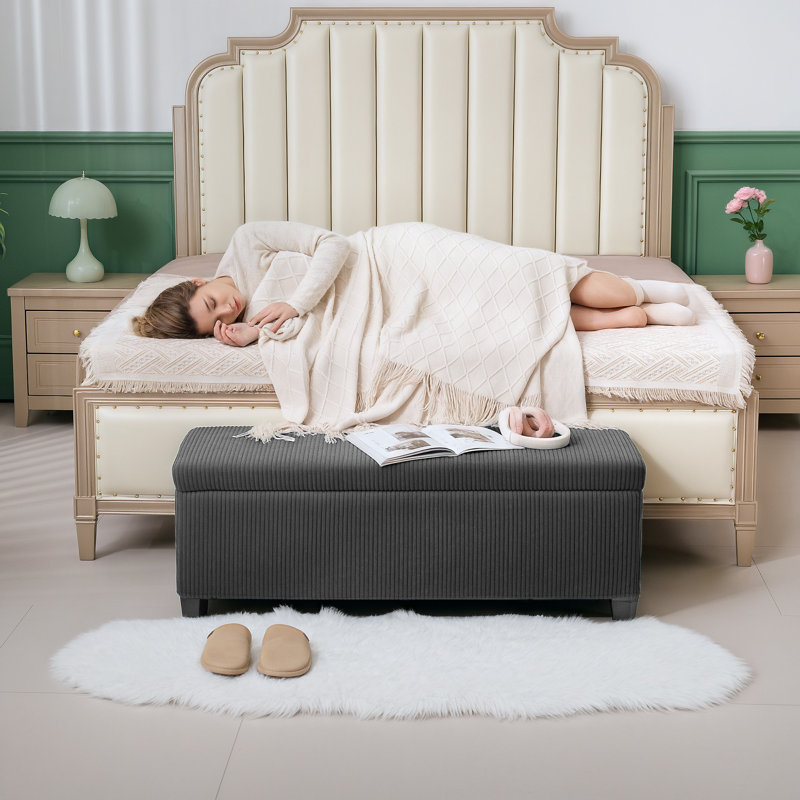 44 Inches Storage Ottoman Bench with Lid, Legs, Foot Rest, Grey