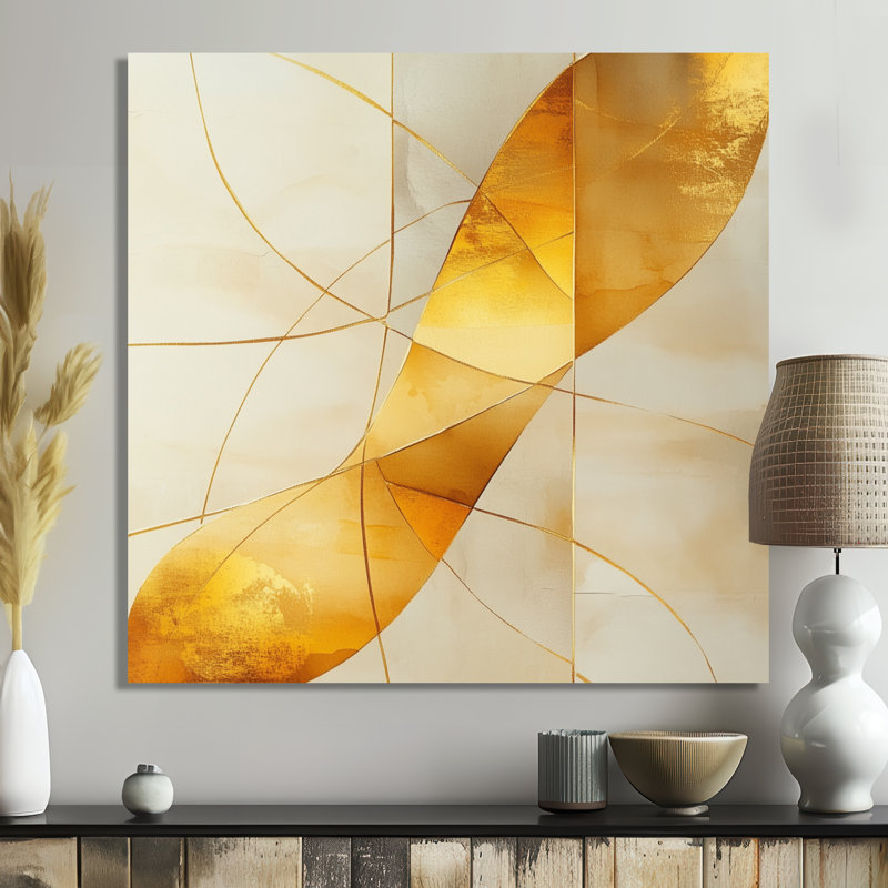 Golden Intersection - décor transitionnel moderne abstrait, impression sur métal moderne, L 29 po x H 29 po