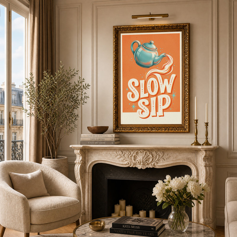 «Teal Tealot Versing Stream Over Slow Sip Lettrage», art mural sur toile, H 24 po x l 16 po