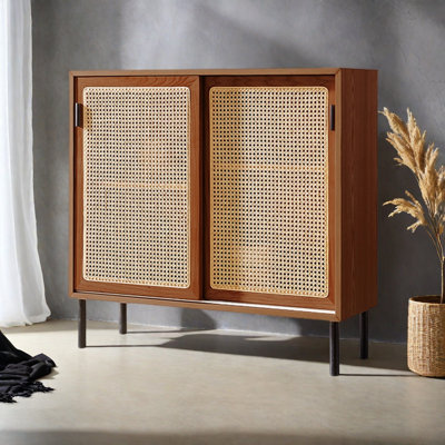 Woven Rattan Solid Wood Storage Cabinet