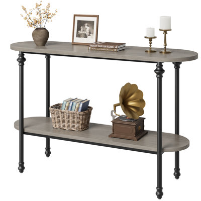2 Tier Narrow Console Table with Storage Shelf,Thin Behind Couch Table, Farmhouse Skinny Sofa Table for Hallway, Entrance, Living Room