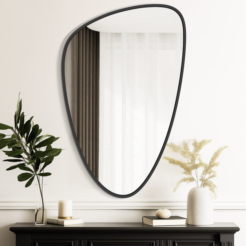 Miroir moderne avec cadre asymétrique en aluminium pour chambre à coucher, salon, Noir