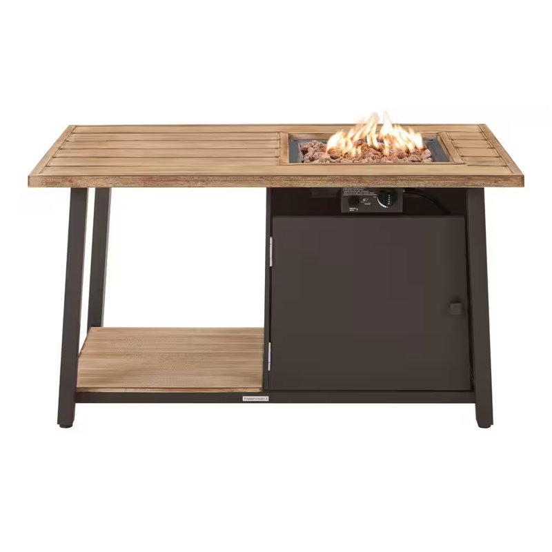 Table de foyer d'extérieur rectangulaire au gaz avec espace de rangement