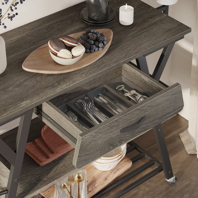 Teitelbaum Versatile Kitchen Trolley with Storage and Lockable Wheels for Multiple Scenarios, Retro Gray Oak-Dark