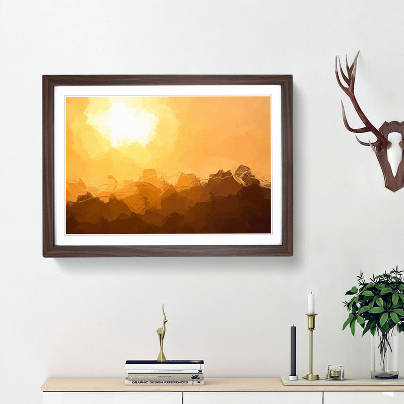 Mountain Layers in Abstract - Framed Print, 36cm H x 48cm W x 2cm D, Walnut Framed