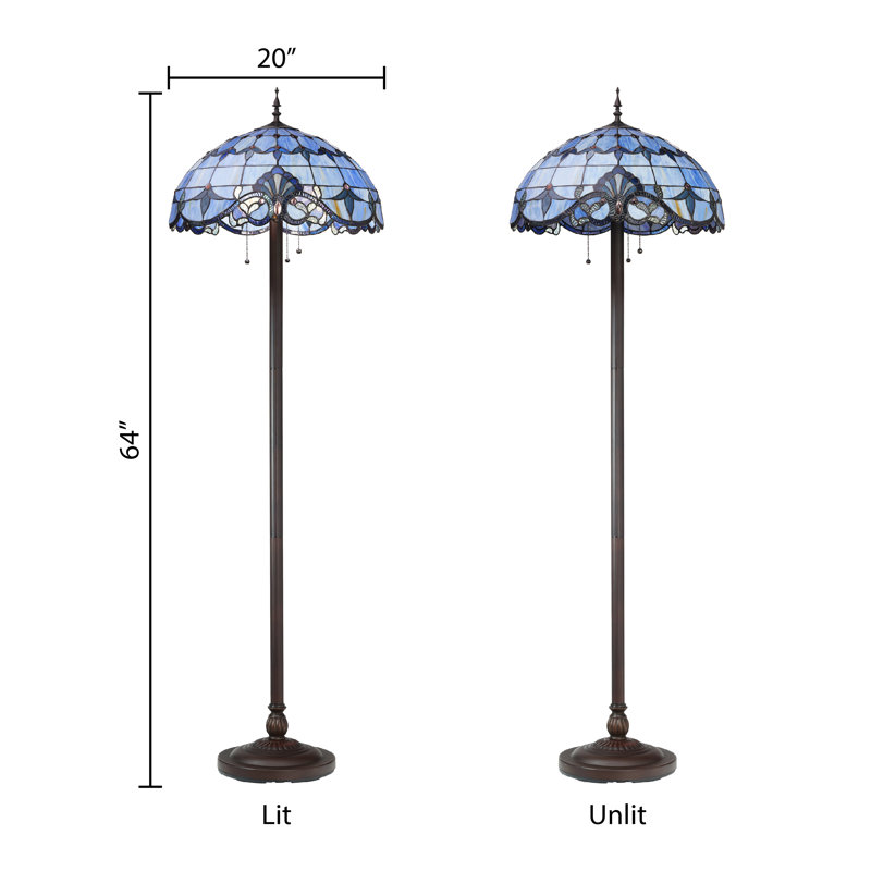 Modesti 64"H Tiffany-Stained Glass Floor Lamp, Blue