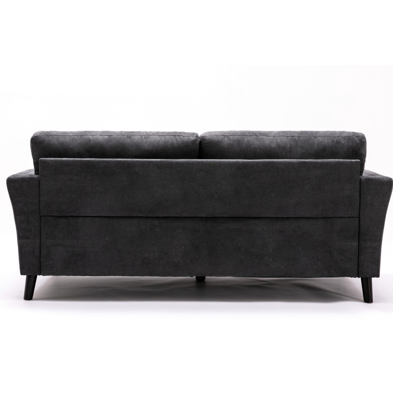 Canapé 77 po en tissu gris, 2 coussins décoratifs, siège à ressorts ensachés, coussins en velours gris, sièges de soutien, pieds