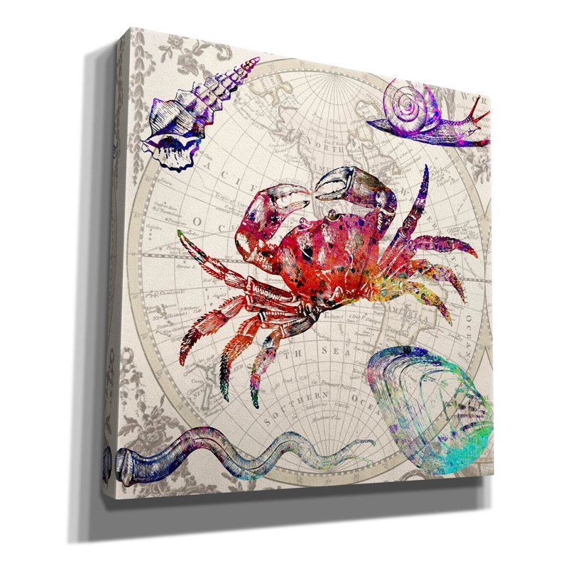 «Crab Map» par Mark Ashkenazi, art mural sur toile, H 18 po x l 18 po x P 0,75 po