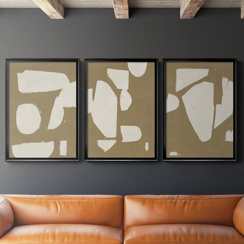 Chunky Abstract I - Ensemble de 3 reproductions d'art sur toile, H 42,5 po x l 61 po x P 2,5 po, Cadre noir