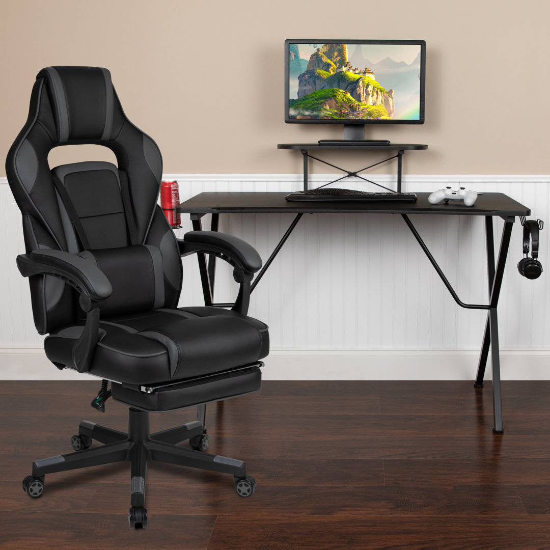 Bridesdale Gaming Bundle-Cup/Headphone Desk & Reclining Footrest Chair Ebern Designs 