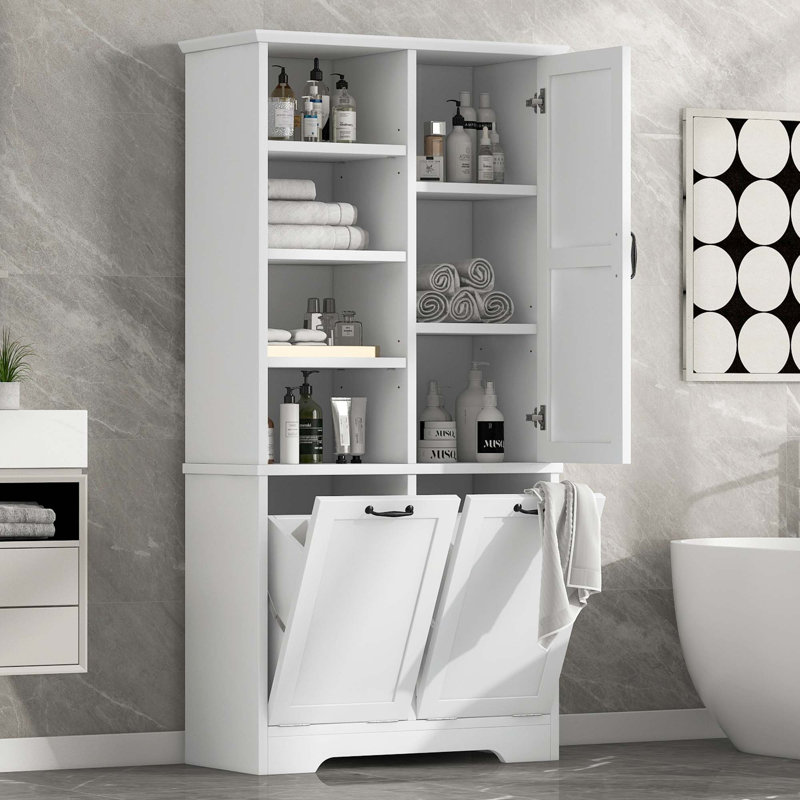 Freestanding Bathroom Storage Cabinet With Doors,  Drawers & Tilt-Out Laundry Hamper