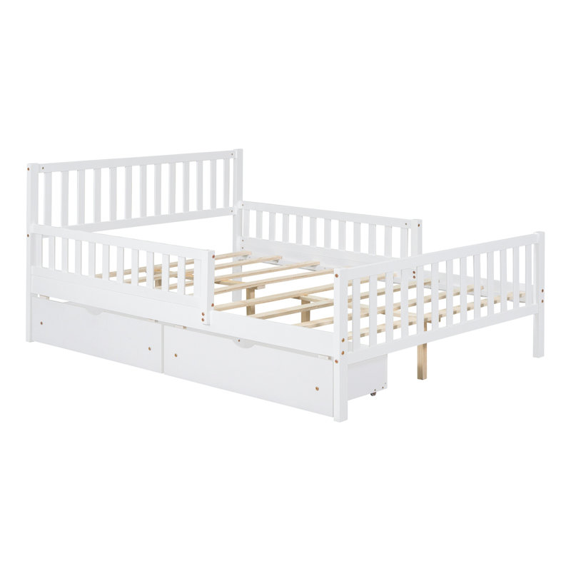 Curits 2 Drawers Platform Bed with Guardrails, Full, Natural