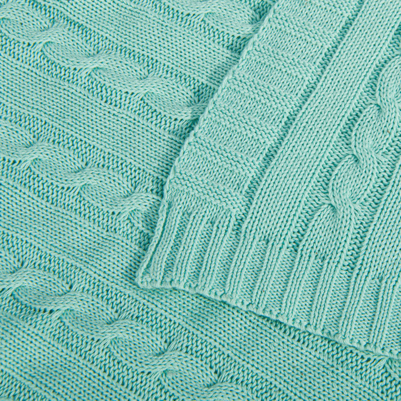 Plaid tricoté, 100 % coton pur, lavable à la machine, L 67 po x l 51 po, Bleu Tiffany