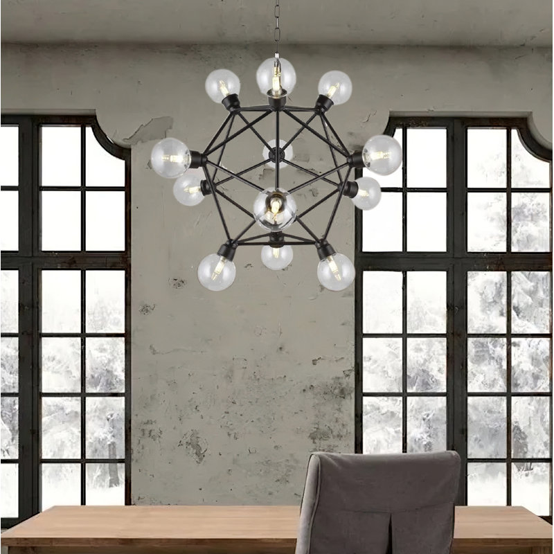 Lustre industriel en polyèdre en forme d'étoile de 24 pouces à 12 lumières McLemorre McLemorre