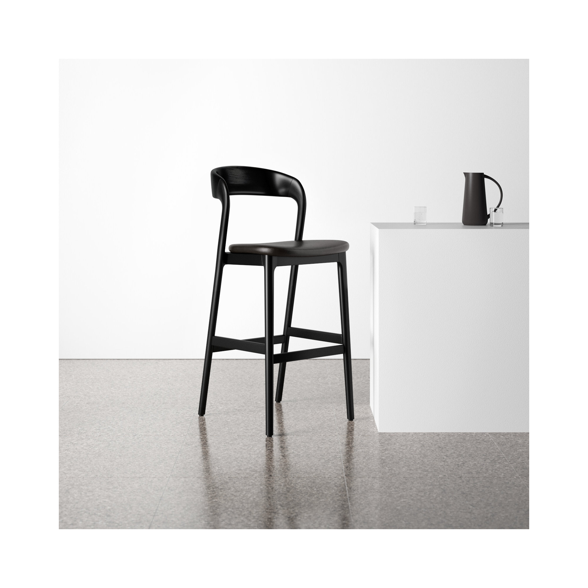 Kayla Leather Bar & Counter Stool, Bar Stool (30" Seat Height), Sonoma Black Genuine Leather/Black