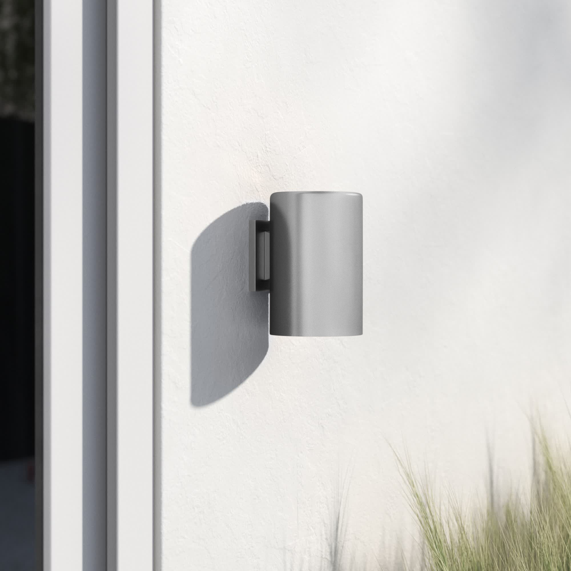 Single Light Cylinder Outdoor Aluminum LED Wall Light, Painted Brushed Nickel, 7.25" H x 5.13" W x 5.13" D