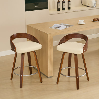 Ensemble de 2 tabourets de bar, tabourets de bar pivotants à dossier bas, chaises de bar en bois avec assise à coussin souple, siège d'une hauteur de 25 po (beige, comptoir de 25 po)