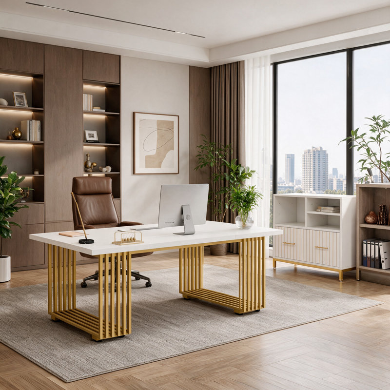 2-Piece Home Office Set, 71" Executive Desk + Storage File Cabinet