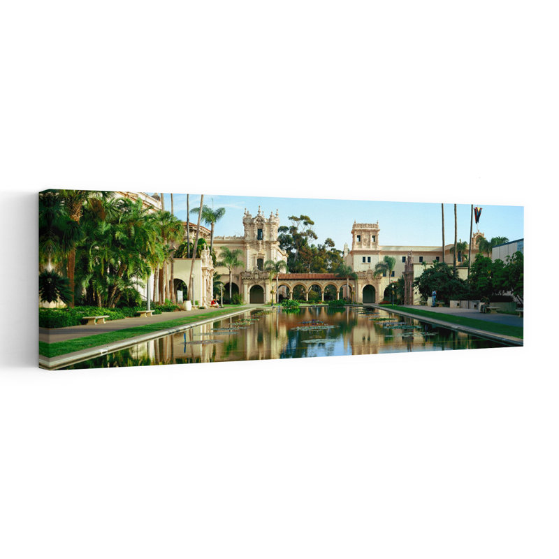 Reflecting Pool In Front Of A Building Balboa Park San Diego California USA by Gigapxl Project - Wrapped Canvas Panoramic Print