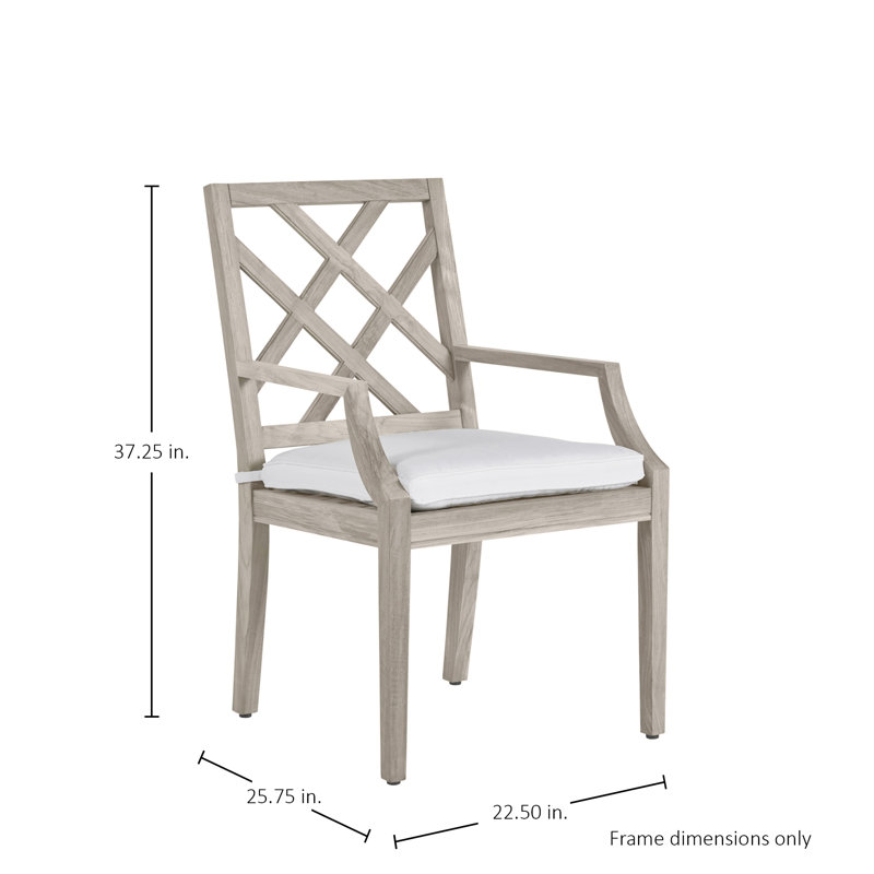 Haley Patio Dining Armchair with Cushions, Welt, Perigold Piccadilly Stripe Patina, Oyster Teak