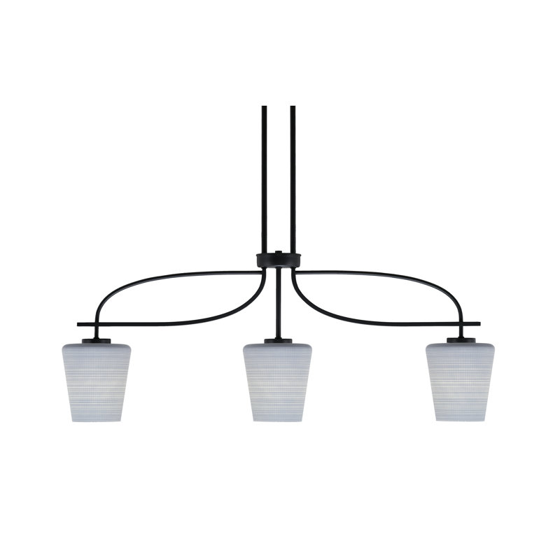 Luminaire pour îlot 3 lumières Cavella au fini noir mat avec verre matriciel de 6 po, Gris
