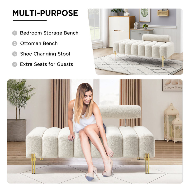 Sametra Upholstered Chaise Lounge, White Foam