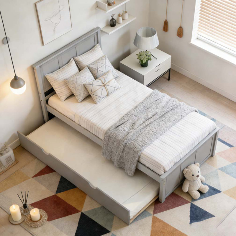 Lit plateforme avec lit gigogne simple, Espresso