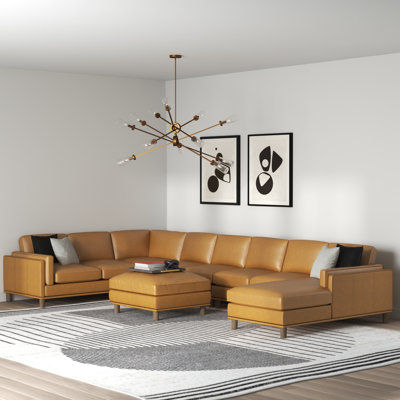 Lamesa 174" Wide Leather Match Left Hand Facing Modular Corner Sectional with Ottoman