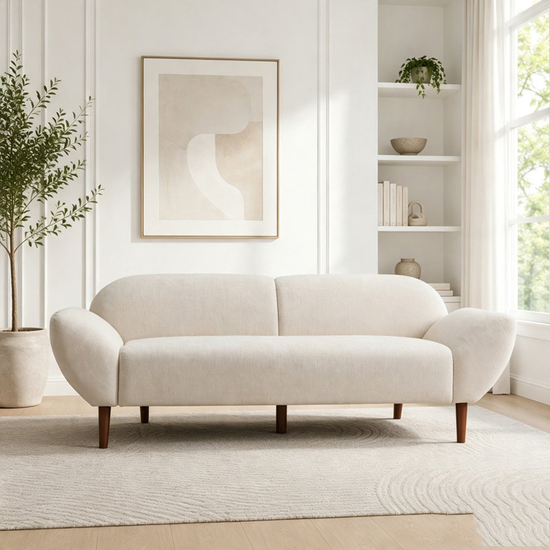 Curved 3-Seater Chenille Sofa with Sturdy Frame
