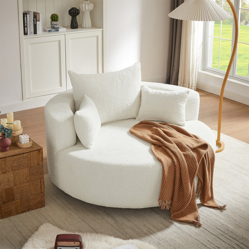 Fauteuil d'appoint pivotant surdimensionné, Beige, H 35,4 po x l 56,4 po x P 56,4 po
