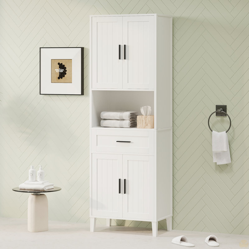 70.9" High Freestanding Tall Bathroom Cabinet with a Drawer, 2 Cabinets, 4 Soft-Close Doors, 2 Adjustable Shelves, Open Storage