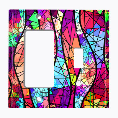 Metal Light Switch Plate Outlet Cover (Colourful Stained Glass Mosaic Print  - Single Rocker Single Toggle)