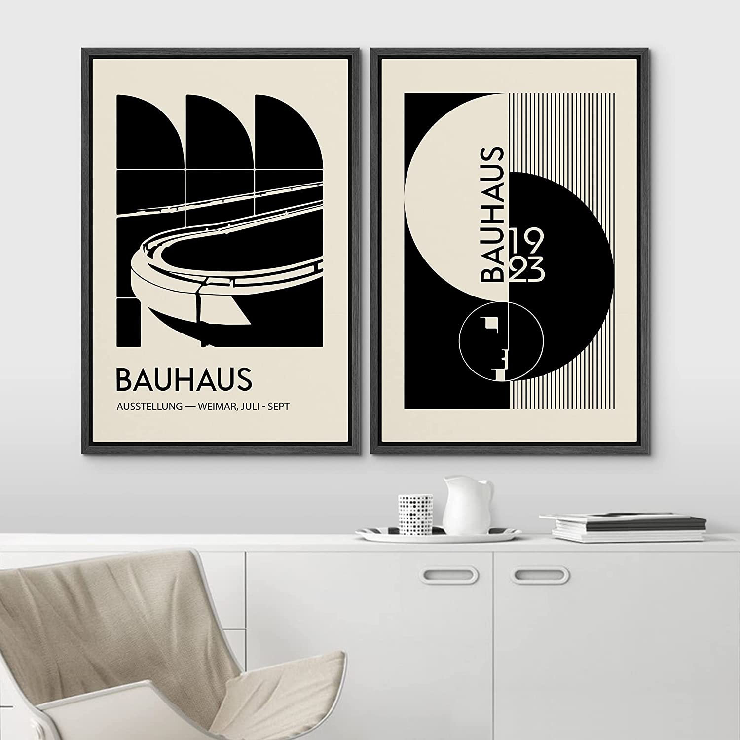 Let vedholdende Overskrift IDEA4WALL Bauhaus Geometric Black Architecture Circles Framed On Canvas 2  Pieces Print | Wayfair