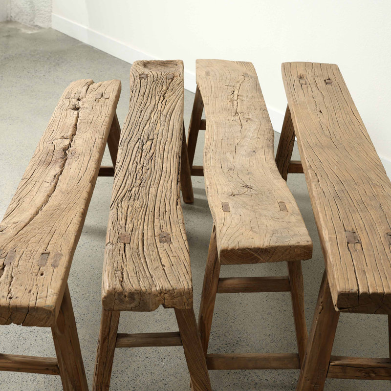 Lily's Living Vintage Noodle Bench, Weathered Natural Wood Finish , 20" H x 60" W x 5.5" D