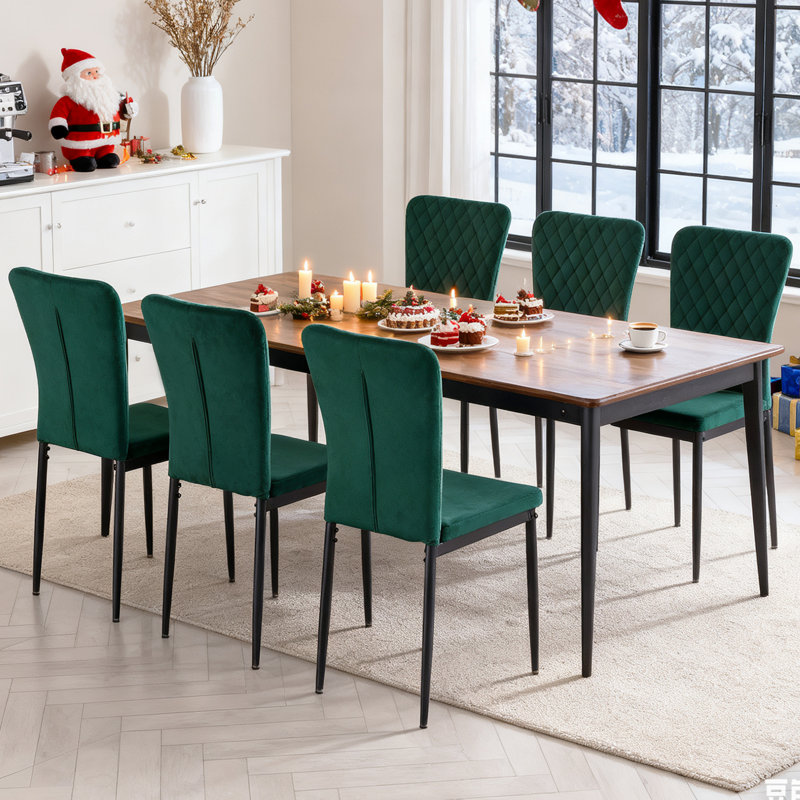 Velvet Upholstered Dining Chair Set High Back, Green