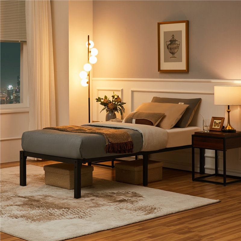 Metal Platform Bed with Heavy Duty Steel Slat Support, Single (3')
