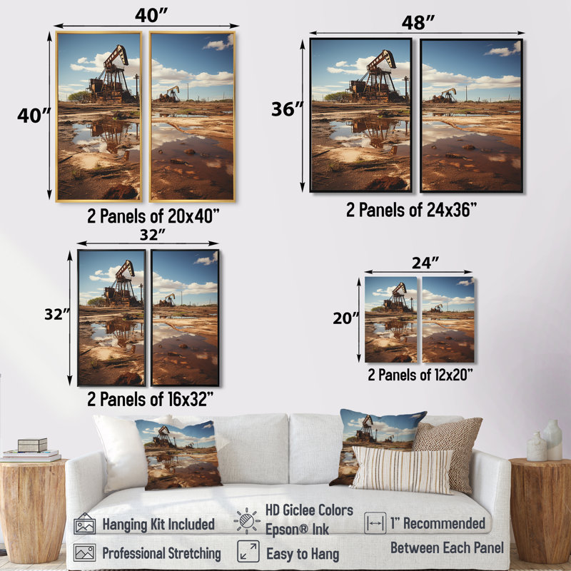Photographie de champ de pétrole du Texas - art mural beige, Noir, H 36 po x l 48 po