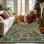 Tapis vert floral rétro de style bohémien lavable à la machine antidérapant salon doux tapis de chambre intérieur
