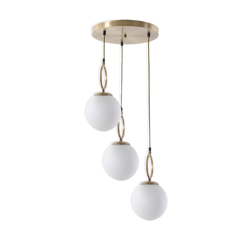 Luminaire suspendu sphère en métal 3 lumières, Blanc