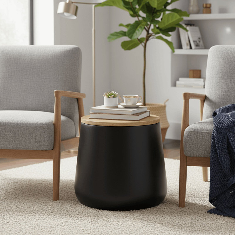 Table d'appoint moderne avec rangement caché Orunel, Noir