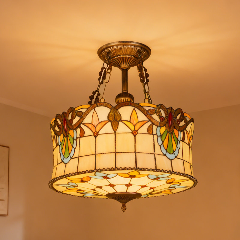 5-light Tiffany Semi Flush Mount Light With Bulbs Included