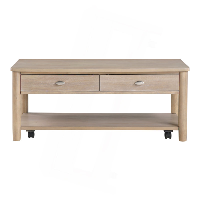 Classic Natural Finish 1Pc Cocktail Table With Two Drawer And Open Shelf Wooden Living Room Furniture Centre Table